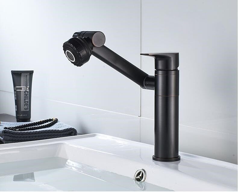 Robinet de lavabo noir mitigeur de salle de bain eau chaude et froide en laiton