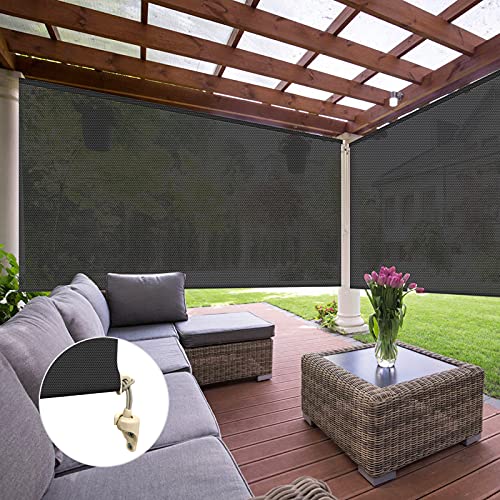 Yin Yang Outdoor Cordless Roller Shades, Black Custom Waterproof Window Blinds, Windproof UV Protectiong Light Filtering Fabric Shades for Patio, Porch, Gazebo, Deck, Balcony