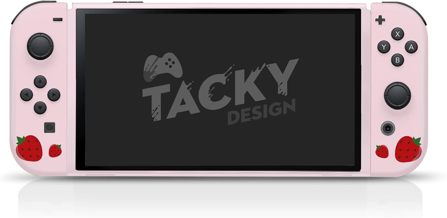 Tacky Design Strawberry Skin Compatible with Nintendo Switch OLED Skin Wrap Cover, Pink Color for Switch OLED Stickers, Premium Vinyl 3M Full Wrap Decal (Nintendo Switch OLED (2021))