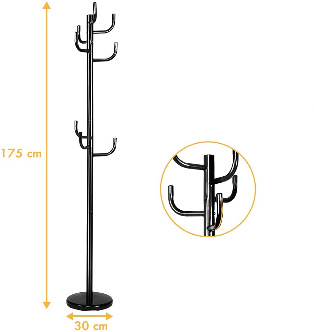 T-förmiger Kleiderständer Mit Steinplattenbasis – 175 Cm Hoch, 8 Haken, Freistehend Für Flur, Schlafzimmer & Büro (weiß)