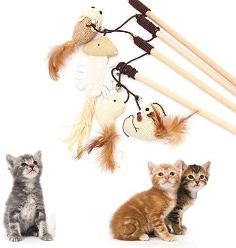 Kungfu Mall Cat Toys With Bell Pet Kitten Toy Teaser Notice Stick Mouse Ball Feather Play Toy Mice Model Tease Kitty Interactive Toy