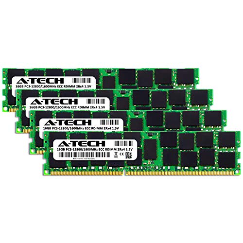 A-Tech 64Gb (4X16Gb) Ram For Dell Poweredge R320, R420, R420Xr, R520, R620, R720, R720Xd, R820, R920 | Ddr3 1600Mhz Ecc-Rdimm Pc3-12800 2Rx4 1.5V Ecc Registered Dimm Server Memory Upgrade Kit #TOP1