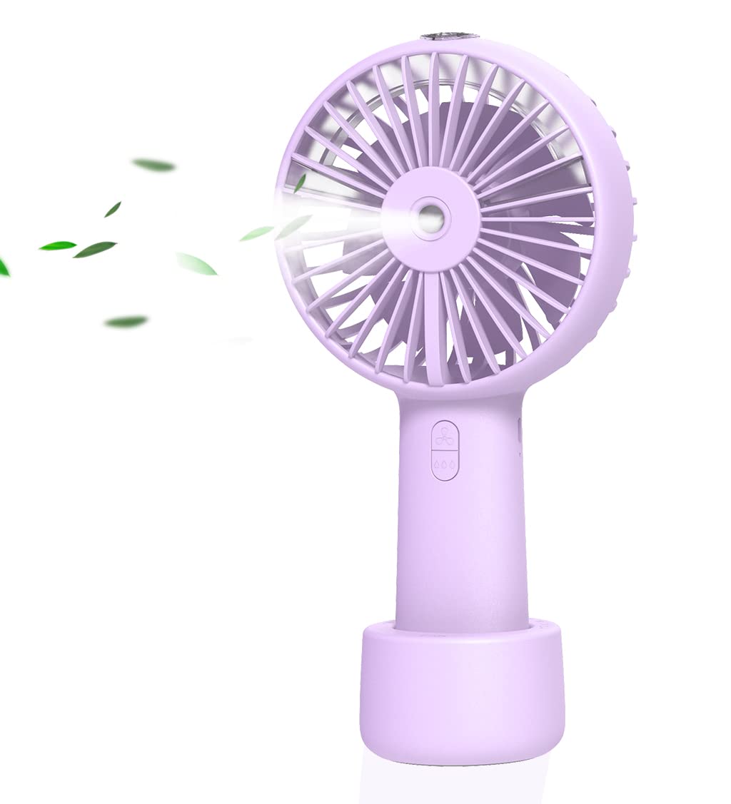 Handheld Portable Misting Fan, Rechargeable Mister Fan 2000mAh Battery Operated Spray Water Mist Personal Cooling 3 Speeds Strong Wind for Camping, Travel, Outdoor (Purple)