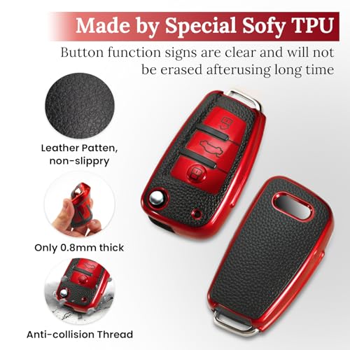 Image of Key Fob Cover for Audi, Braided Loop Keychain Accessory, Red