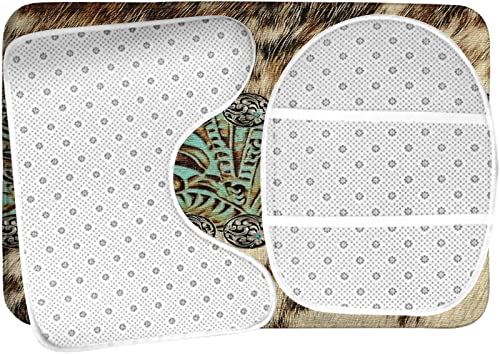 Badezimmerteppich-Set aus 3-teiligem, rustikalem, braungrünem Leder im Western Country-Stil, waschbarer Badvorleger, rutschfest, mit Rückenpolster, Konturteppich und Toilettendeckelbezug – Bild 6