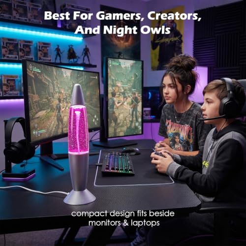 Image of KARP LED Motion Lamp with Multicolor Glitter Effect |USB & Battery Slot(Batteries Not Included)|Relaxing Decorative Night Lamp for Home, Office & Gifts (13.5 Inch Rocket Shap Lamp)