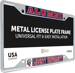 Desert Cactus Liberty University Car Accessories Flames Metal License Plate Frame and Tag Holder for Front or Rear of Car (Alumni)