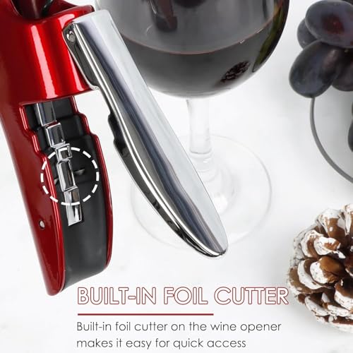 Best Utensils Professional Zinc Alloy Power Wine Opener Octopus Premium Vertical Lever Corkscrew with Built-in Foil Cutter Waiter Bottle Openers Kit (Red) - Image 6