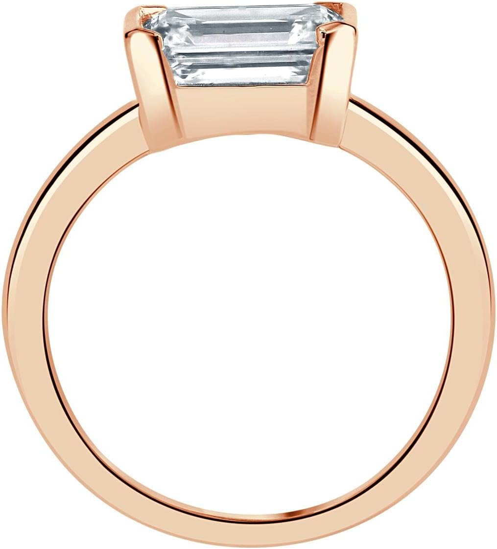 Diamond Wish IGI Certified 1 to 2 Carat Emerald Cut Lab Grown Diamond Half Bezel Solitaire Engagement Ring for Women in 14k Gold (H-I, VS-SI, cttw) Anniversary Promise Wedding Ring Size 4 to 9