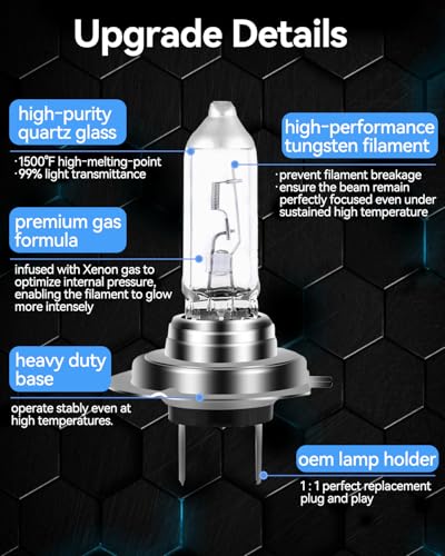 Image of NEWBROWN H7 Headlight Bulb 200% brightness 4300K White 12V /55W H7 Bulb Halogen Long Life Replacement PX26D (H7, 2 Pack)