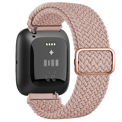 Braided Stretchy Straps Compatible with Fitbit Versa 2, Soft Adjustable Nylon Breathable Strap for Women & Men