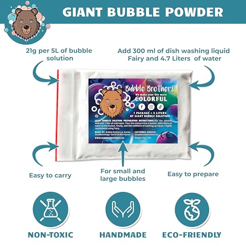 Bubble Brothers - Riesenseifenblasen Pulver für 20 Liter Seifenblasenlösung große und haltbare Seifenblasen Seifenblasenflüssigkeit 4 x 5 Liter Nachfüllflasche Geschenk Giant Soap Bubbles Mixture