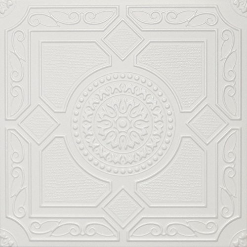 Lima R30W 20 x 20 Tin Looking Styrofoam Glue Up White Ceiling Tile by Euro-Deco Ceilings, Inc.
