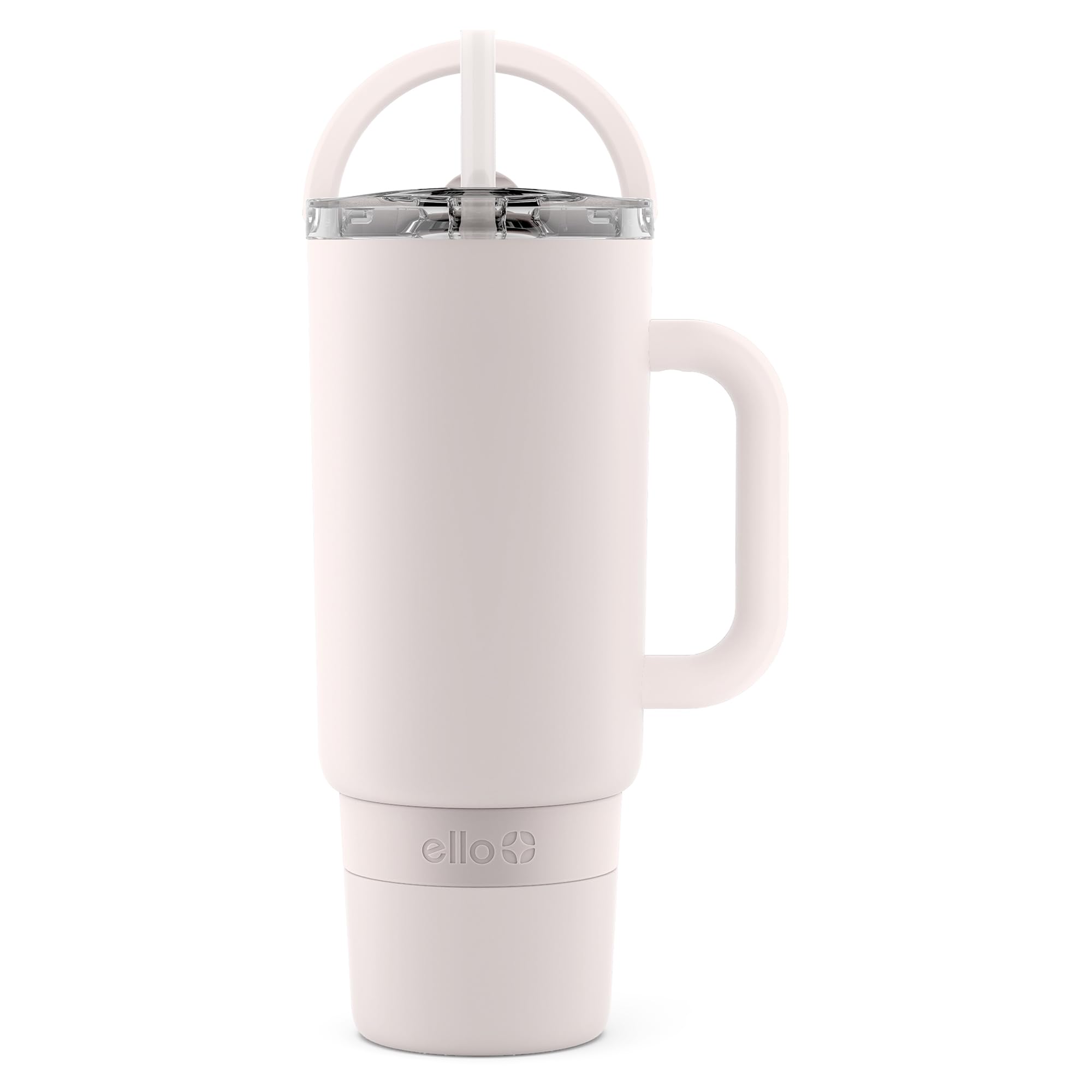 Ello Port 40oz Tumbler with Carry Loop & Integrated Handle, Vacuum Insulated Stainless Steel Reusable Water Bottle, Travel Mug with Leak Proof Lid & Straw, Perfect for Iced Coffee & Tea, Cream