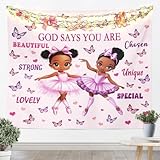 meiyoeat Ballerina Tapestry Small 51'x59' Kids Ballet Butterfly Wall Hanging Blanket for Boys Girls Teens Black Girl Dancer Wall Art Princess Decor Lightweight