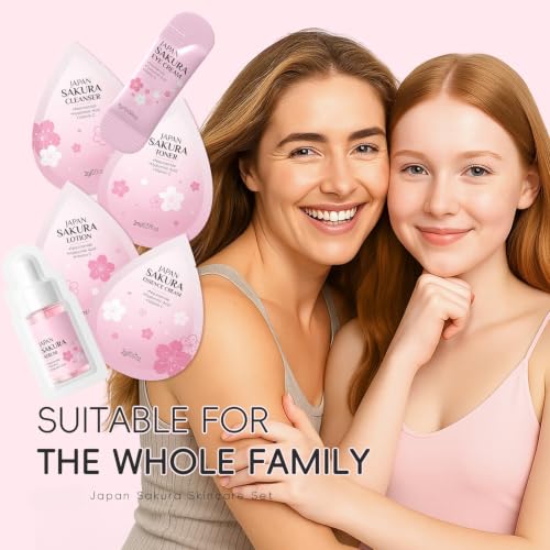 Sakura Travel Skincare Set, 60 Piece Complete Mini Size Facial Care Kit, Portable Hydrating Women‘s Beauty Travel Essentials Set Including Cleanser, Toner, Lotion, Serum, Eye Cream, Cream - Image 3