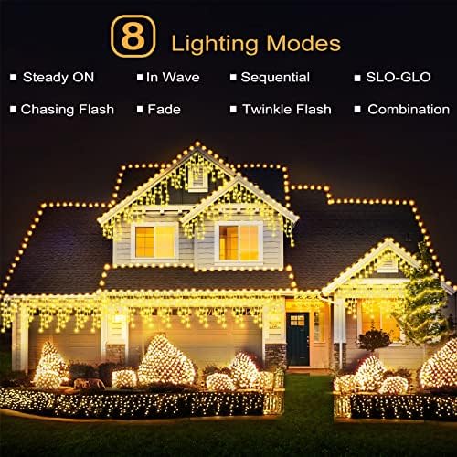 BUICXJKZ Outdoor Icicle Christmas Lights 10M - 35.4ft 400 LED Fairy Lights Plug in String Light 8 Modes Warm White, Outside Xmas Lights Connectable Waterproof Icicle Lights