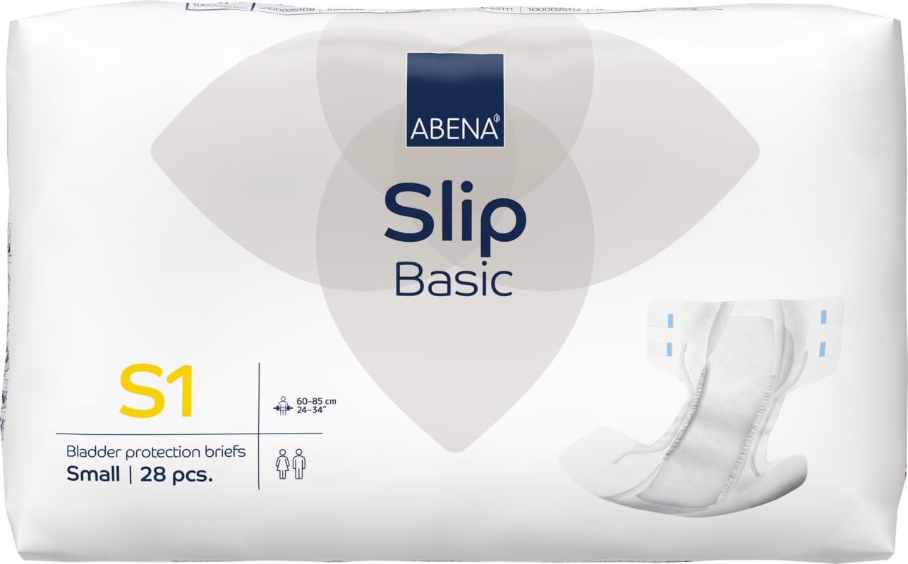 ABENA Slip Basic S1 | Pack of 28 | Incontinence Pads Women & Men with an Absorbency of 1500ML | Fast Absorbing Adult Nappies with a Odour Control System. ABENA Incontinence Pads Hip Size 60-85cm.