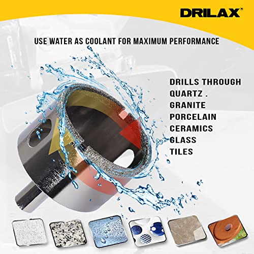 Drilax 1 3/4 Inch Diamond Hole Saw Drill Bit Ceramic, Porcelain Tiles, Glass, Granite Counter Top Shower, Faucet Size 1-3/4 #TOP5