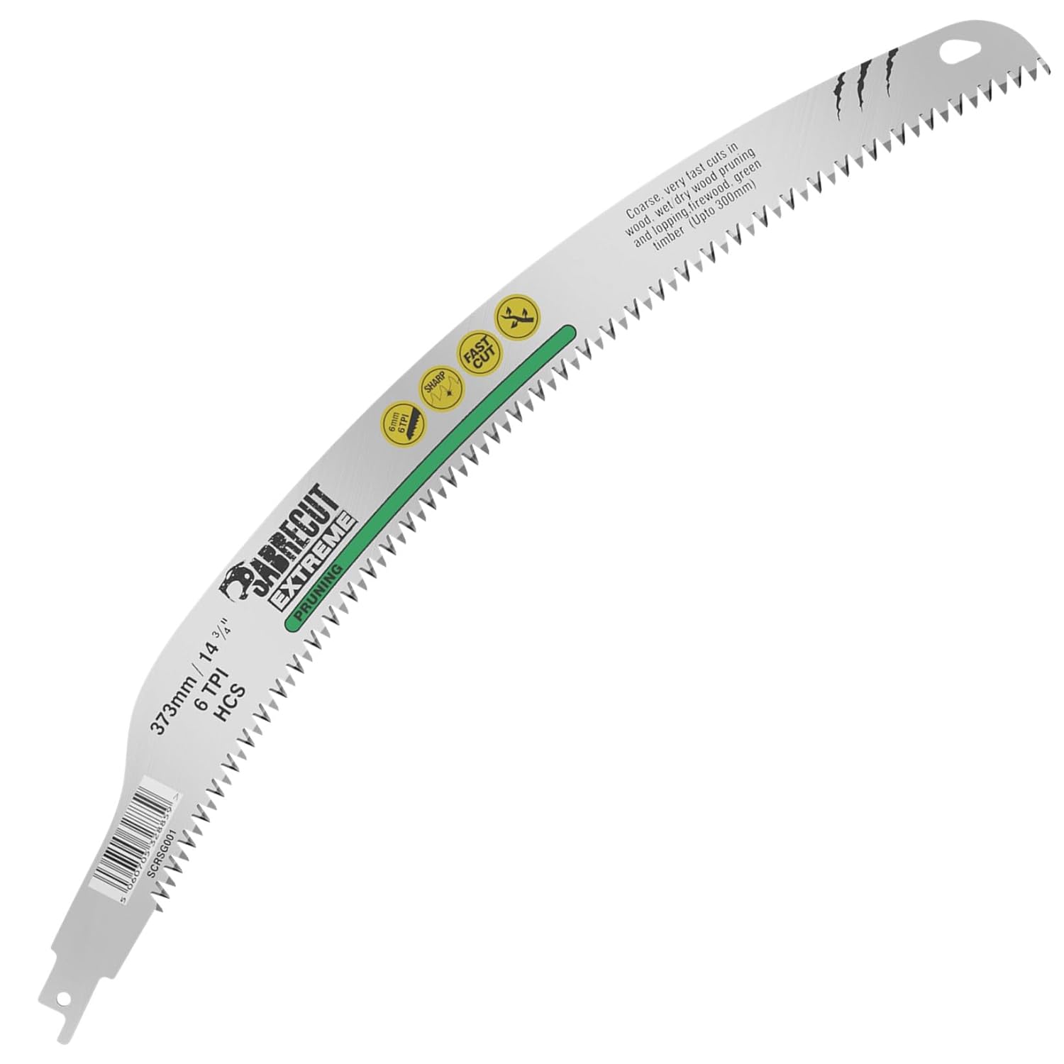 1 x SabreCut SCRSG001 373mm 6 TPI Extra Long Curved Pruning Lopping Wet Wood Dry Wood Green Timber and Firewood Cutting Reciprocating Sabre Saw Blade Compatible with Bosch Dewalt and Many Others
