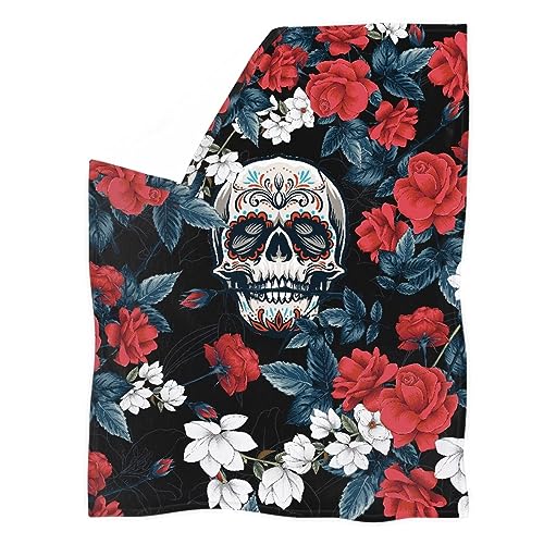 xixirimido Red Rose Skull Blanket Fleece Throws for Women Men All Seasonal Blankets Soft Cozy Plush Warm Winter Blankets for Office Picnic Sofa - Image 3