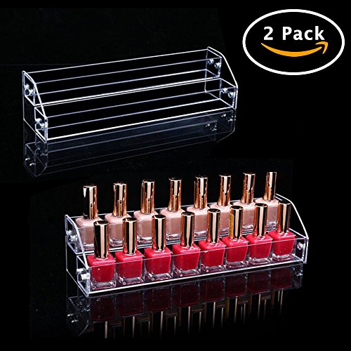 Acrylic Organizer Storage Case Brochure Display Holders for Essential Oil Cosmetic Dropper Bottle Condiment Nail Polish Paint Rack Shelves Fair Gifts Samples Showing Stand 2 Sets 2 Tiers Clear Plastic - Thumbnail 5