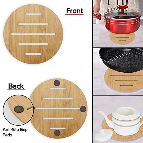 Image of HOKIPO Eco-Friendly Bamboo Wooden Coasters for Home Pan Pot Holder for Dining Table Heat Pad for Kitchen - Pack of 2 (AR2820-D5)