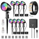 SOROP RGBW Low Voltage Landscape Lights Kit, 15W Color Changing Landscape Lights with Transformer 65FT UL-Listed Wire, Outdoor Spotlights IP66 Waterproof Remote Control for Holiday Yard Garden, 8Pack
