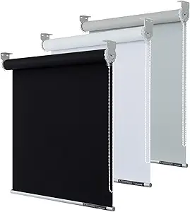 LINKCOO 100% Blackout Roller Window Shades, Room Darkening Window Blinds with Thermal Insulated Fabric, Corded Roll Pull Down Shades for Home and Office (Black - Width 32", Max Drop Height 79")