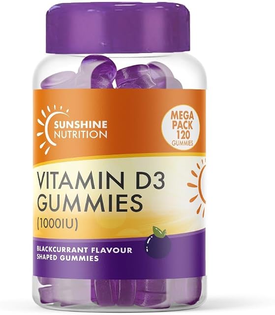 Daily Vitamin D Gummies for Adults - Contains 1000IU (25ug) VIT D3 Supplement for Immune Support - Easy Take Blackcurrant Flavour - 4 Month Supply - 120 Gummies - by Club Vits