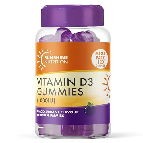 Daily Vitamin D Gummies for Adults - Contains 1000IU (25ug) Vit D3 Supplement for Immune Support - Easy Take Blackcurrant Flavour - 4 Month Supply - 120 Gummies - by Club Vits
