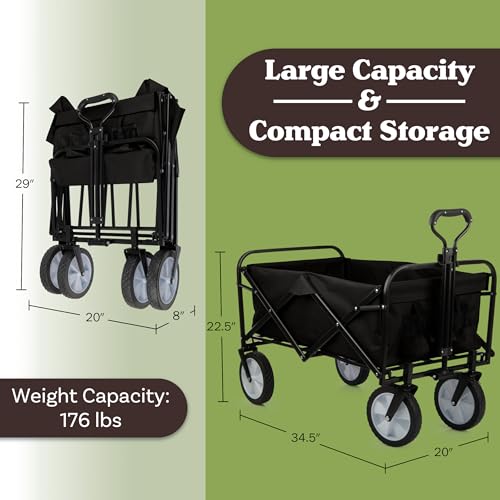 Collapsible Wagon - Grocery Cart on Wheels - Portable Beach Wagon, Folding Garden Cart or Shopping Cart - Wagons Carts Foldable by Pure Garden (Black) by Pure Garden - Image 7
