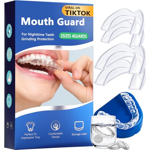 Night Guards for Teeth Grinding, Mouth Guard for Grinding Teeth at Night, Food Grade Silicone, Professional Custom Protection, Save You $2,000, Including 12 Cleaning Tablets 1.5 * 2in+1.8 * 2.3in