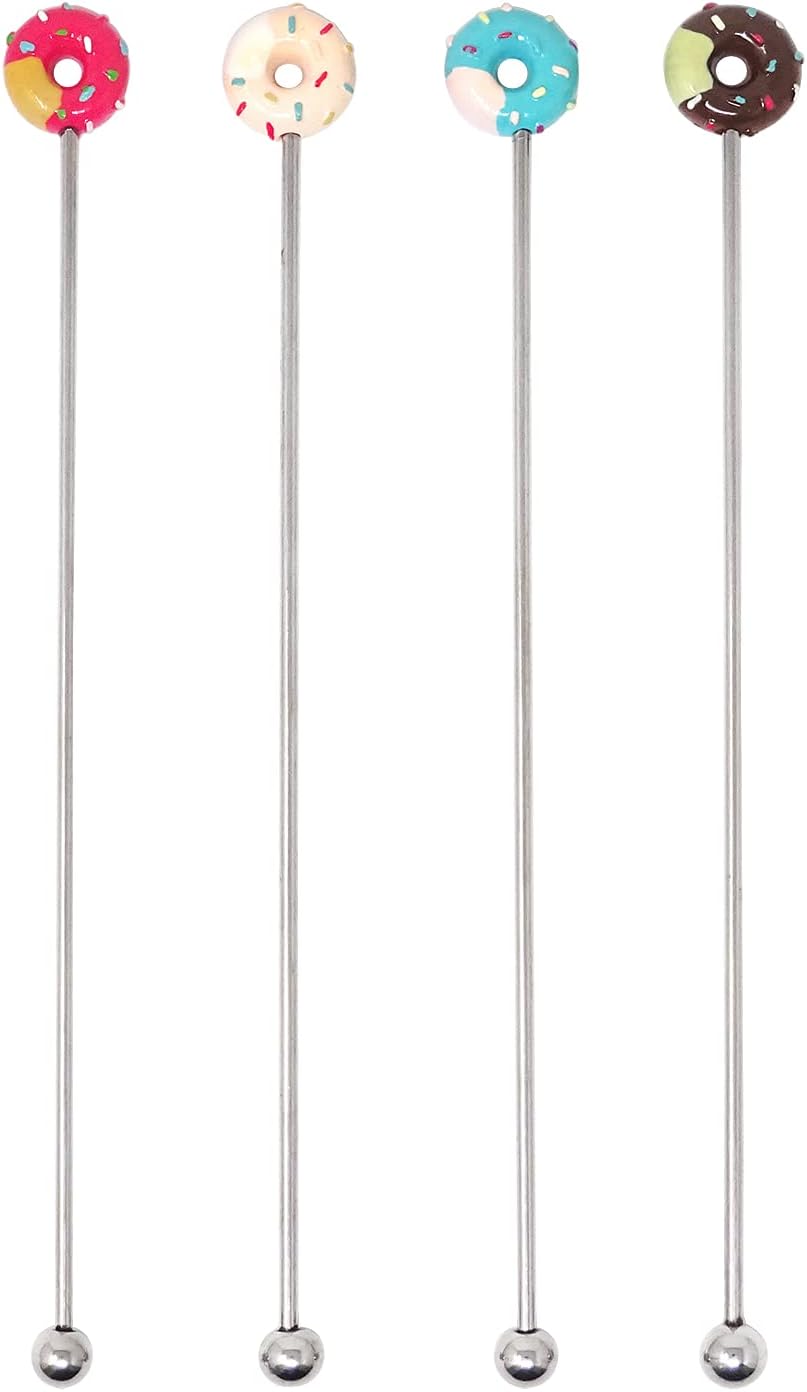 Honbay 4PCS Donut Stainless Steel Swizzle Sticks Cocktail Ice Drink Stirrers Coffee Stirrers