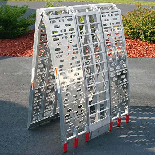 Black Widow 7.5\' Motorcycle Loading Ramp 3-Piece Folding Arched Aluminum 1,500 lb Capacity for Truck, Trailer