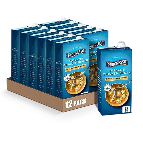 Progresso Tuscany Chicken Broth, Naturally Flavored with Thyme, Marjoram, and Oregano, Gluten Free, 32 oz (Pack of 12)