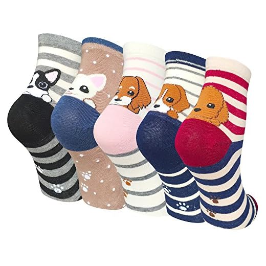 Chalier Pack de 5 Calcetines Mujer Divertidos Originales Animales Lindos Estampados Ocasionales de Algodón para Niña y Mujer