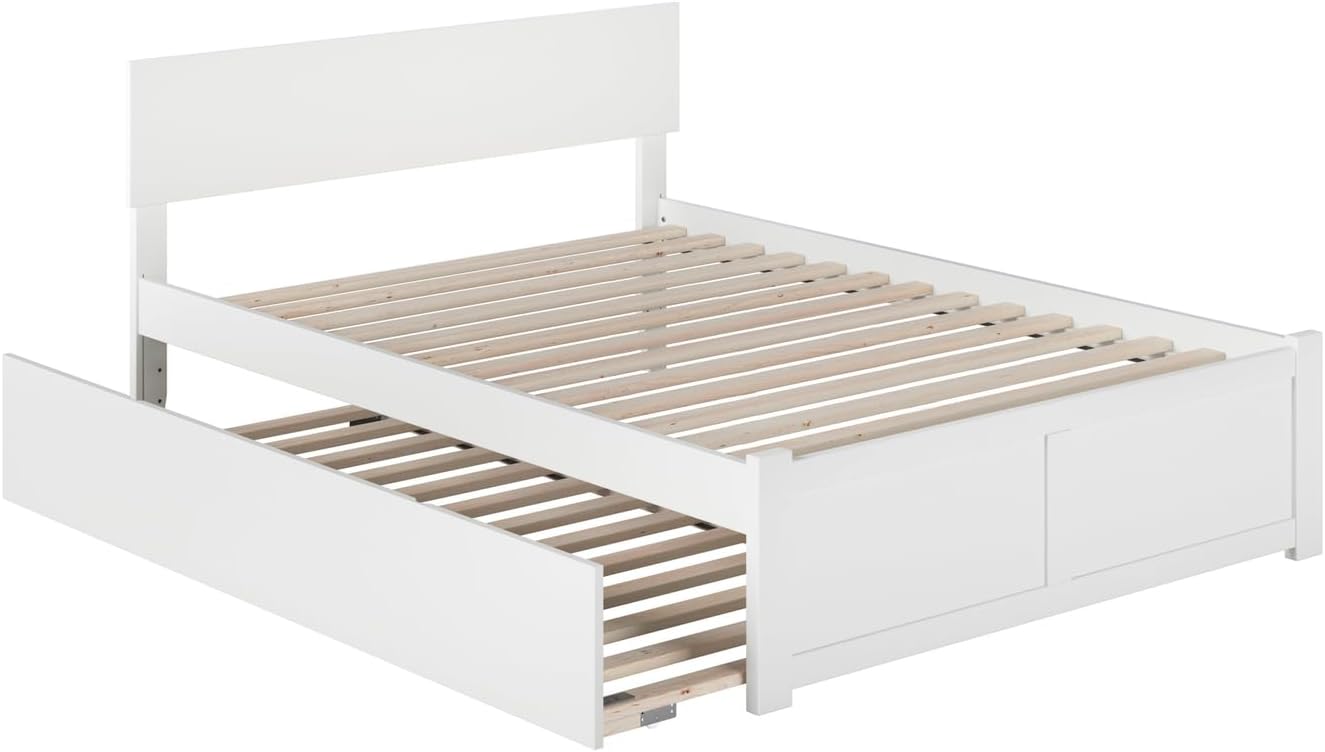 HomeStock Full Platform Bed with Footboard & Twin Trundle in White