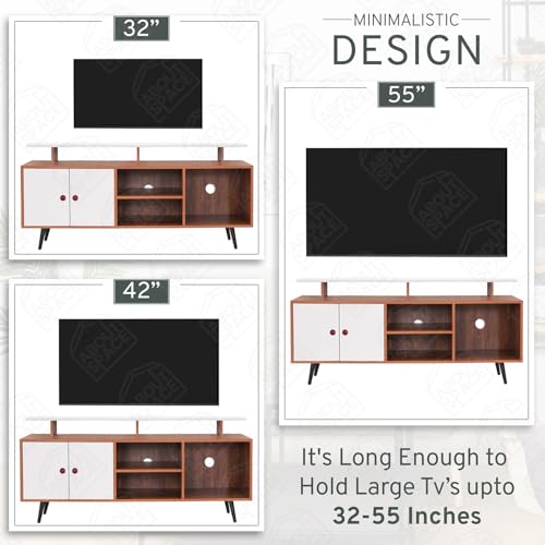 ABOUT SPACE TV Unit - Engineered Wood DIY TV Stand with Cable Hole Cabinet with Door, Adjustable Shelf, Open Display Shelves for WiFi Router Stand (Oak Red &White-L140 x B40 x H64 cm) — photo 5