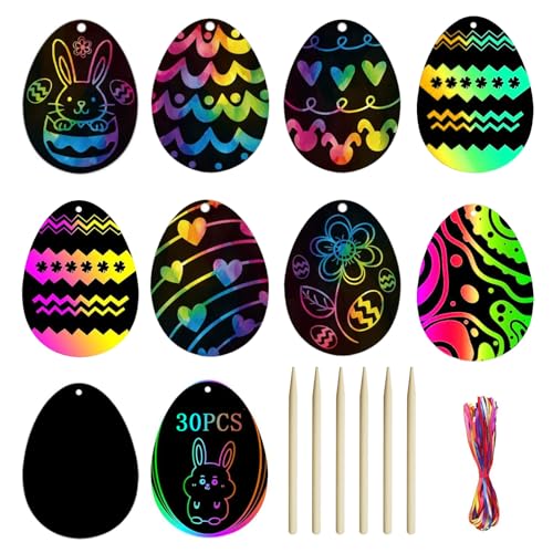 AUXHCYL - AUXHCYL 30Pcs Easter Scratch Art, Egg Decorations Papers,Easter Crafts for Kids, Easter Activity Arts Gifts for Kids Party Bag Fillers