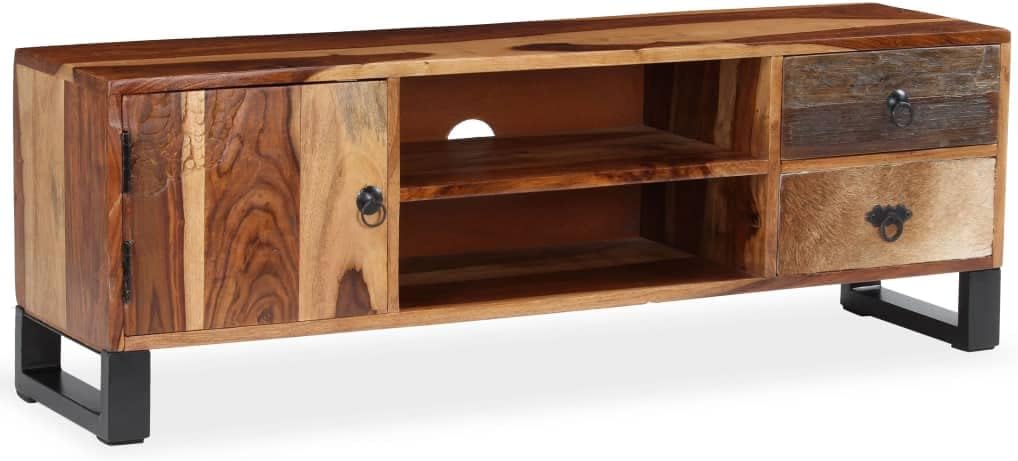 vidaXL TV Cabinet Natural Wood Solid Acacia Wood, Steel Standard