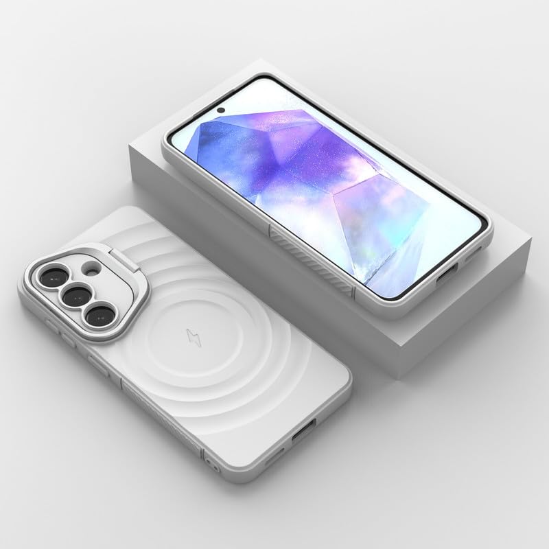 Image of LuxuryKase Shockproof Case for Samsung Galaxy S26 | Ripple Pattern | Camera Protection | Inner Velvet Fabric Lining | Protective Cover with Enhanced Grip & Wireless Charging Support - White