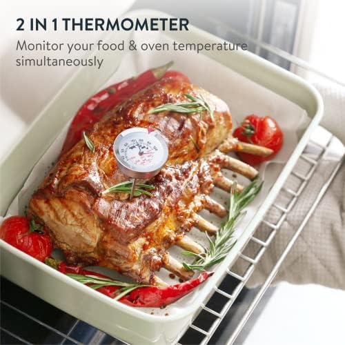 GOURMEO 2-in1 Meat Thermometer - Stainless Steel Gauge for Fan Gas or Electric Ovens - for Meats and In Oven Temperature - Analogue 100 Degree Celsius Display