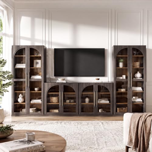 Image of BELLEZE Jagger 128 inch Wall Unit 4-Piece Modular TV Stand - Ebony