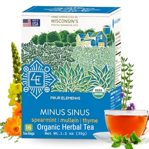 Four Elements Minus Sinus Tea [16 Teabags, 1.2 oz] | Organic Spearmint Tea with Mullein & Thyme |...