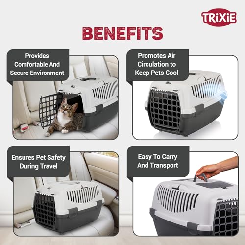 Image of Trixie: - Capri Pet Carrier | Made with Biodegradable Plastic, Perfect for Cats, Dogs, Rabbits and Other Small Animals | Can Hold Upto 6 Kg - Dark Grey 19 x 13 x 12 inch