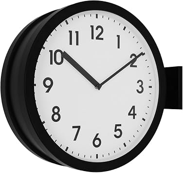 BESTIME 66289A 15-Inch Double Sided Aluminum Wall Clock.Minimalist Designed Classic Station Clock Made of Aluminum, Quiet,Elegant,Classy Style,Home,Office,Living,Kitchen,Bedroom.
