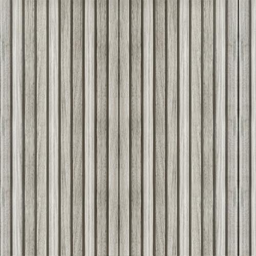 Shackcom Wood Slat Peel and Stick Wallpaper 44.5 x 1000cm, Self-Adhesive Wood Grain Contact Paper, 3D Effect Waterproof & Removable for Home Bathroom Bedroom Countertops & Cabinets Wall Décor (Grey)