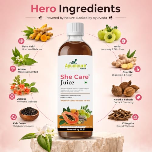 Image of Ayumcure She Care Juice for Women, 500ml | Supports Hormonal Balance, PCOS /PCOD Support & Regular Menstrual Cycles | With Ashok Chaal, Papaya Leaf, Daru Haldi, Bel Ka Fal, Amla, Giloy & Herbs | No Added Sugar