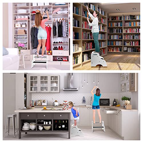 Ollieroo Bamboo 2 Step Stool, Heavy Duty Kids Step Stool With Non-Slip Stepping Surface, Stepping Stool For Kids Adults, Toddler Step Stool For Bathroom Sink Kitchen Counter Bedside(White) #TOP6